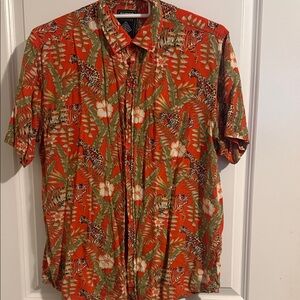 Super Massive Orange Tropical Animal Print Short-Sleeve Button-Up Shirt